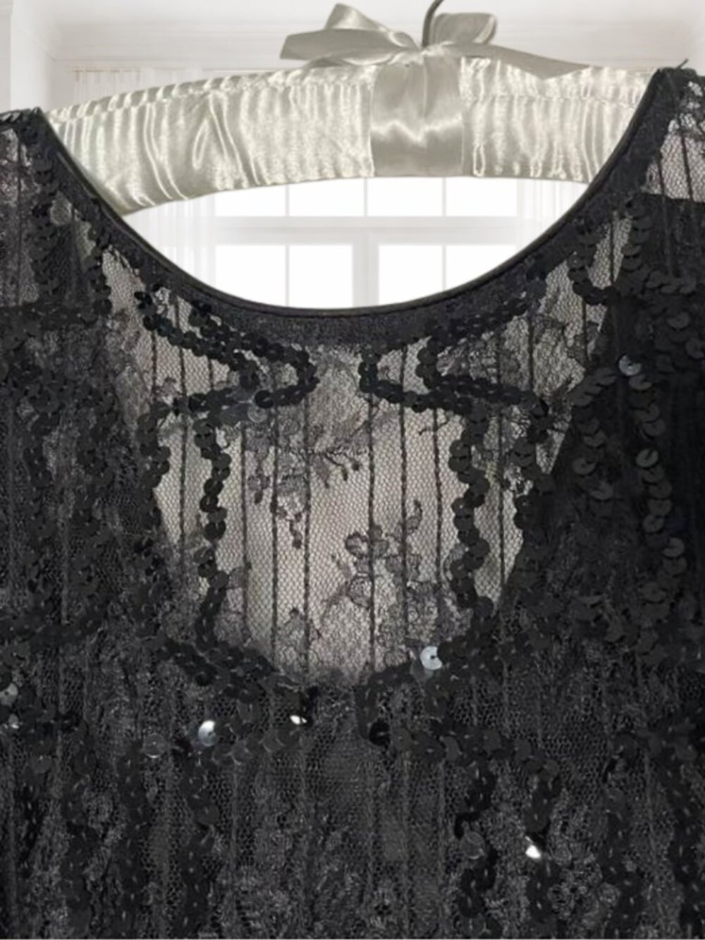 Vintage 80s Neiman Marcus After Five Sequin Lace Dress Ruffle Satin Flower Party - Picture 6 of 14